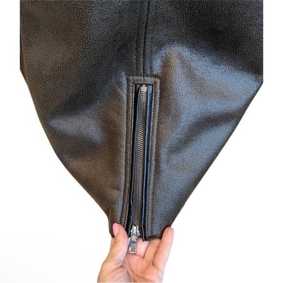 Sam Edelman Sydney Hooded Faux Leather Shearling Brown Coat Medium - Picture 13 of 14